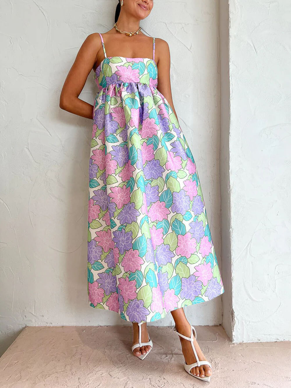Robe trapèze dos nu sans bretelles imprimée Beautiful Temperament