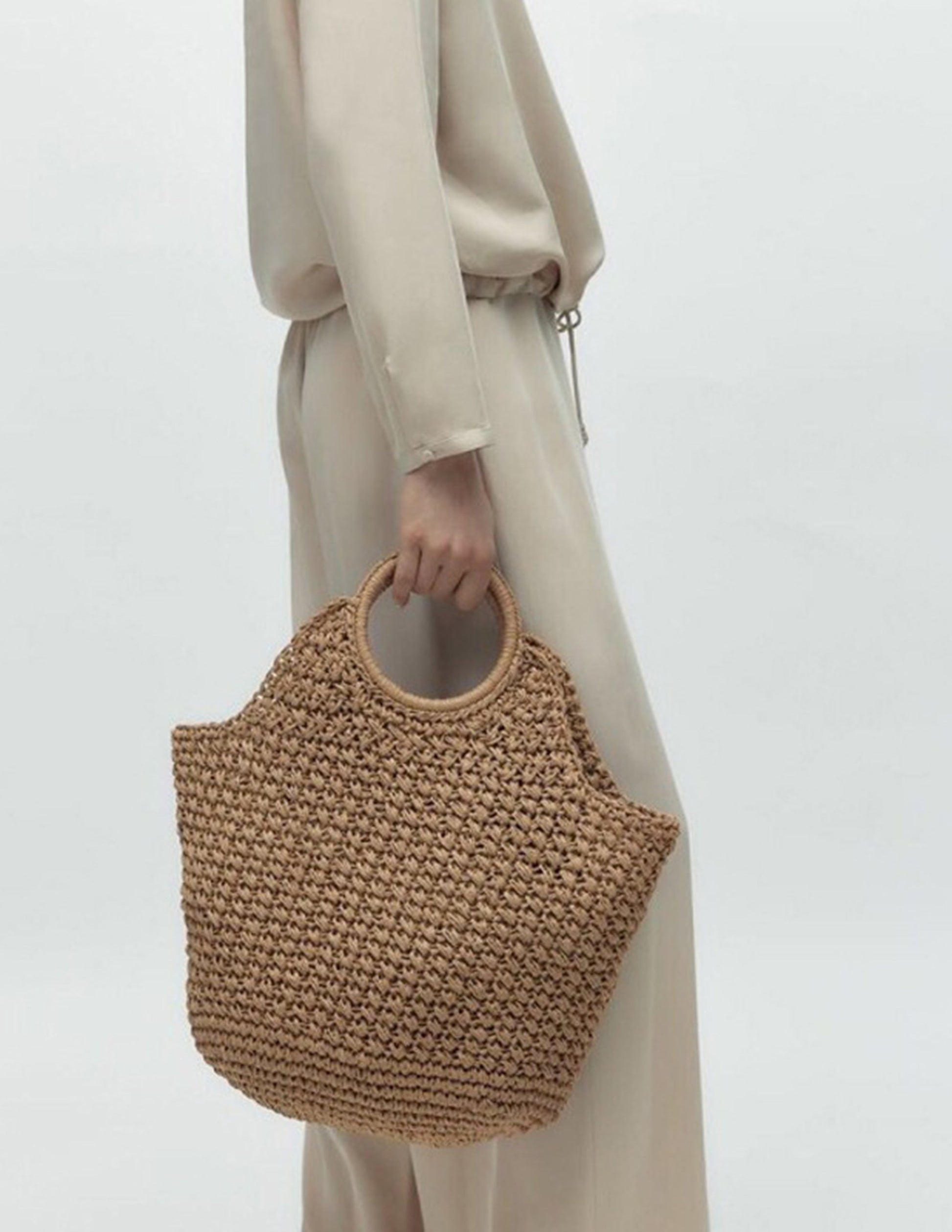 Sac panier croisé en paille kaki