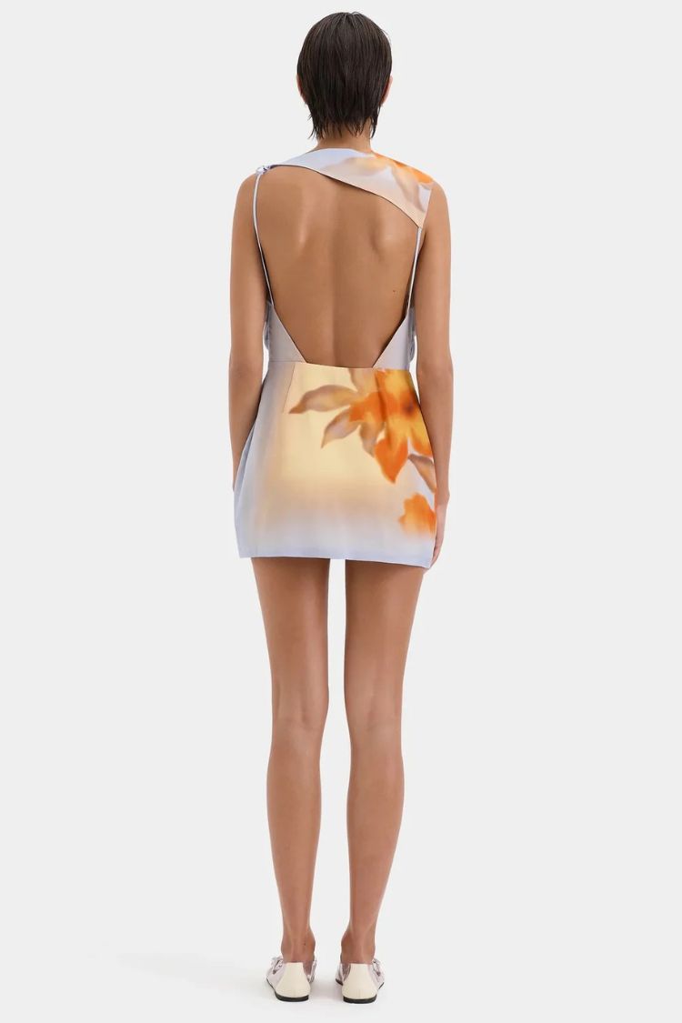 Serene Floral Print Wrap Tie-up Backless Lightweight Mini Dress
