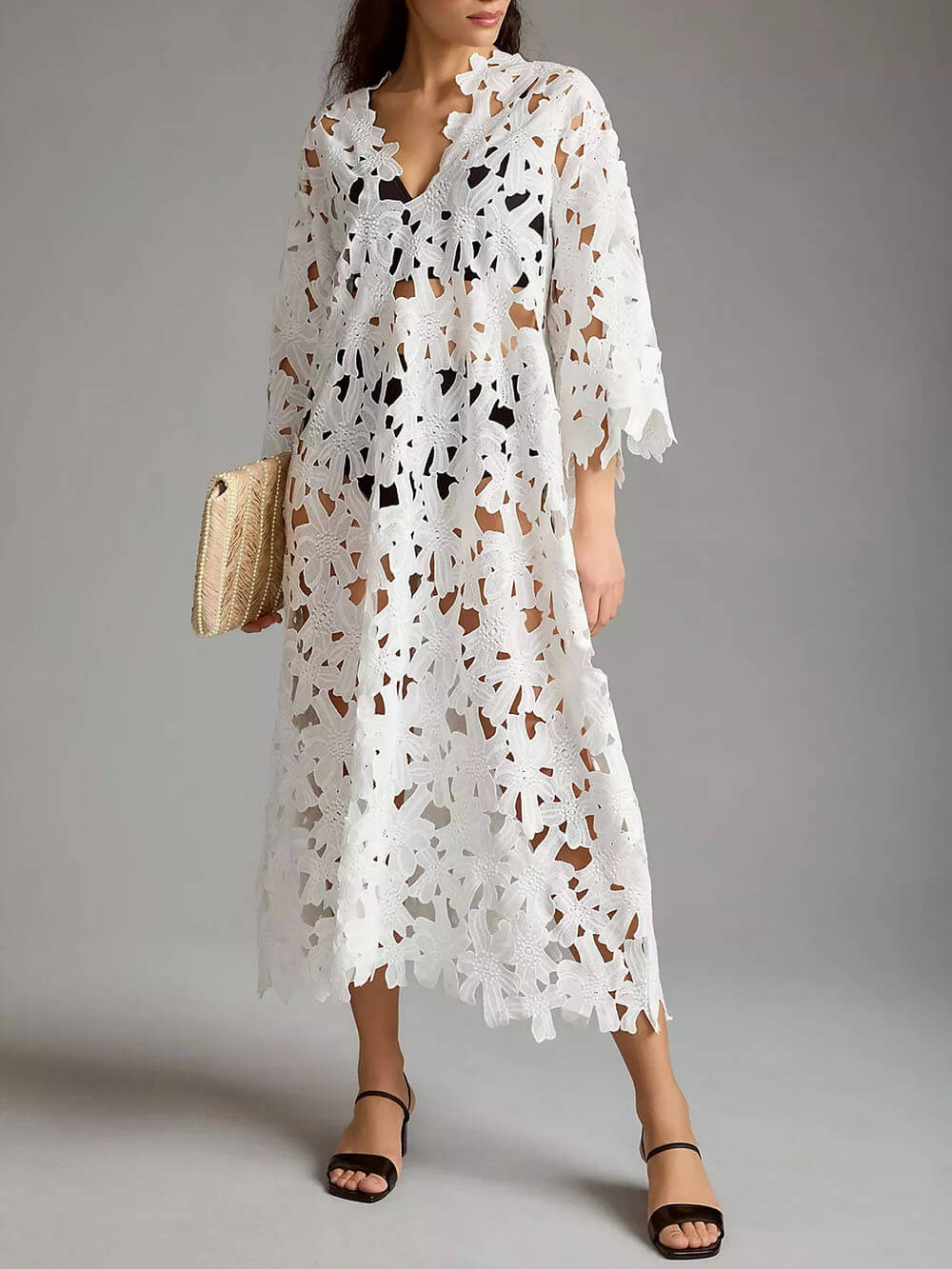 Robe de plage mi-longue en dentelle