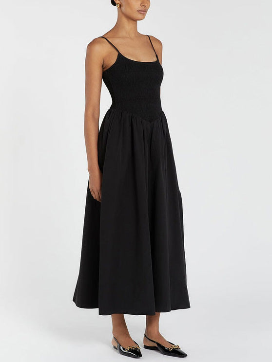 Robe mi-longue fendue à bretelles spaghetti tendance de couleur unie