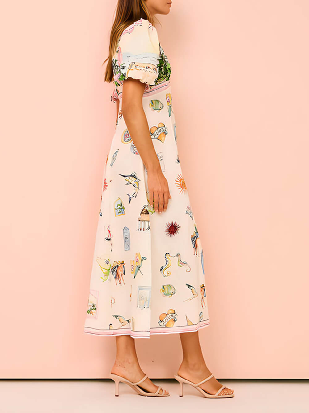 Robe mi-longue à col rond et imprimé ethnique