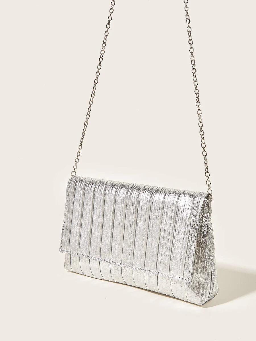 Glitter Evening Party Elegant Prom Clutch Bag Silver ONE SIZE