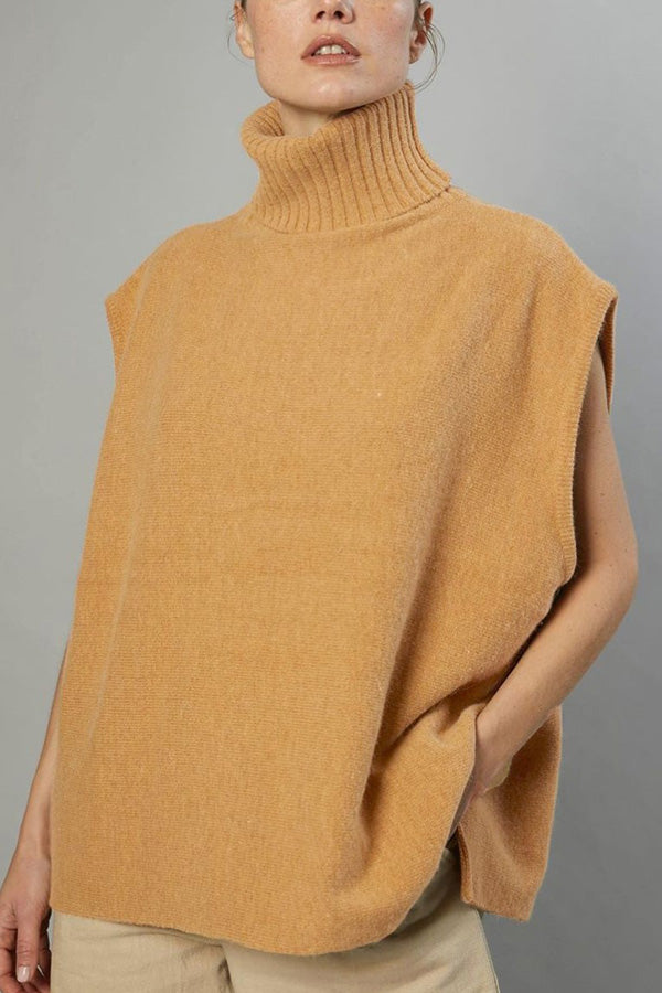 Turtleneck Sleeveless Top Fashion Casual Sweater Turmeric