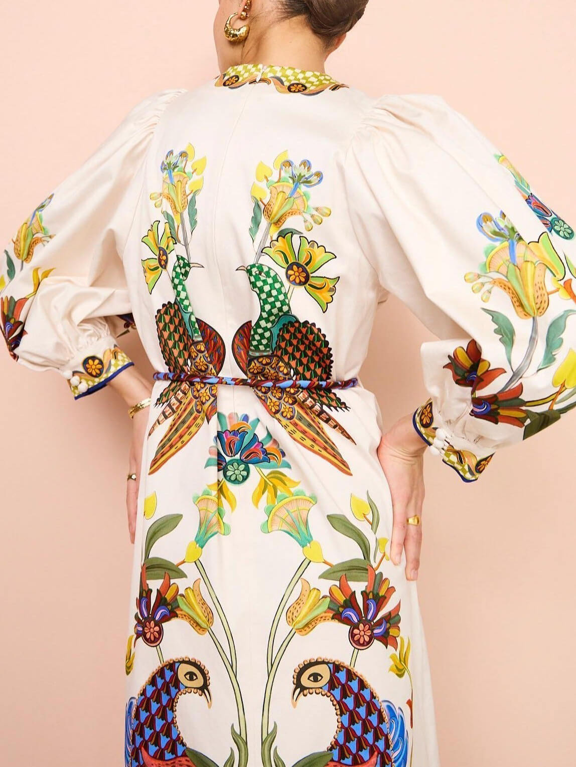 Robe midi ample et décontractée à manches bouffantes, imprimée, exquise et amusante