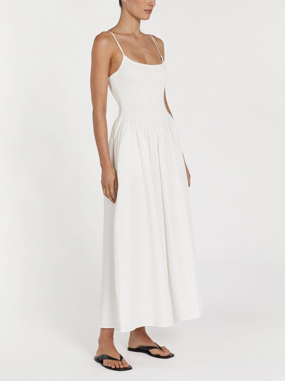 Robe mi-longue fendue à bretelles spaghetti tendance de couleur unie