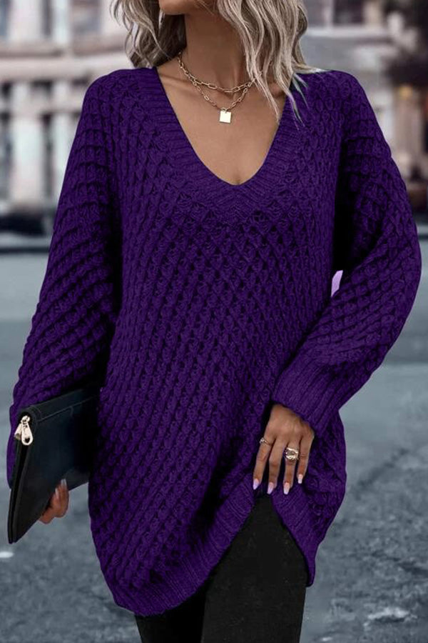 Solid Drop Shoulder Cotton Oversized Sweater Purple