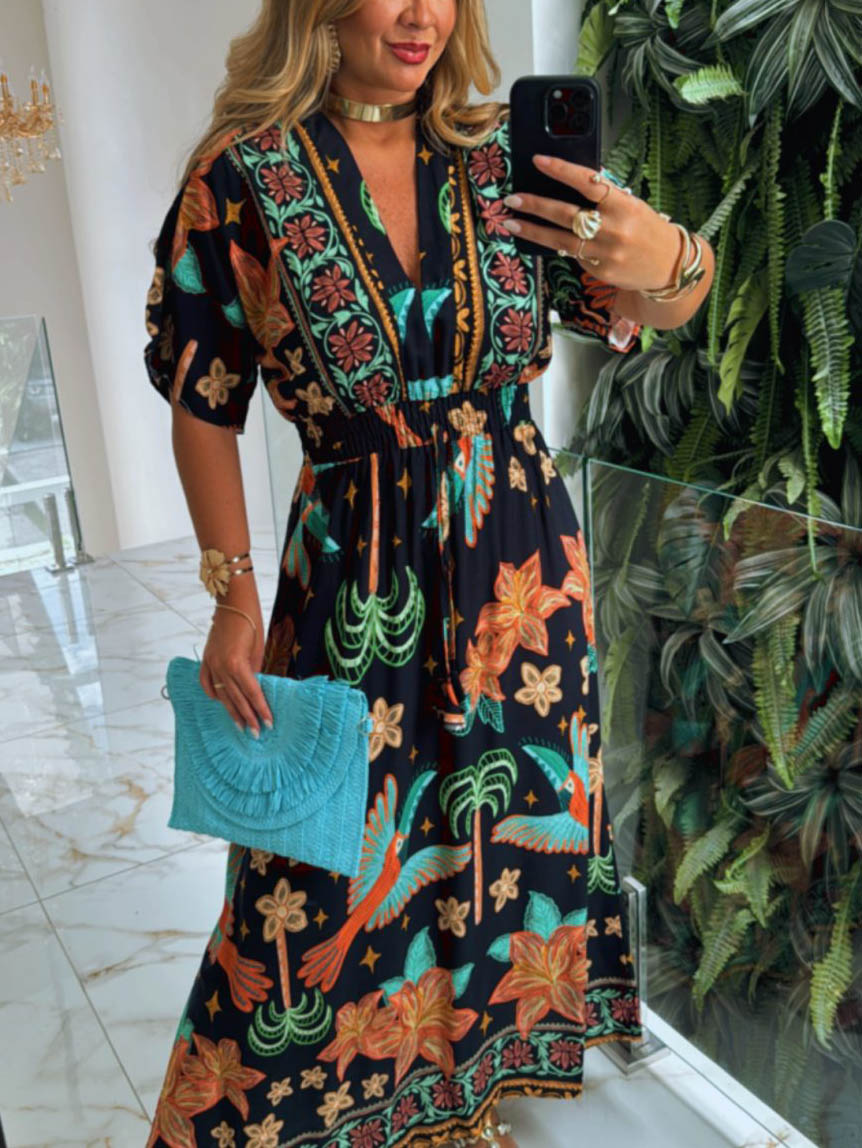Einzigartiges Maxikleid mit Regenwald-Kokosnussbaum-Print