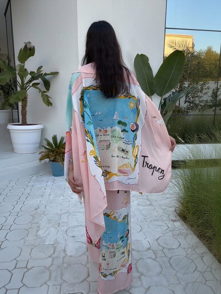 Chemise à manches chauve-souris unique avec imprimé cocotier et peinture à l'huile