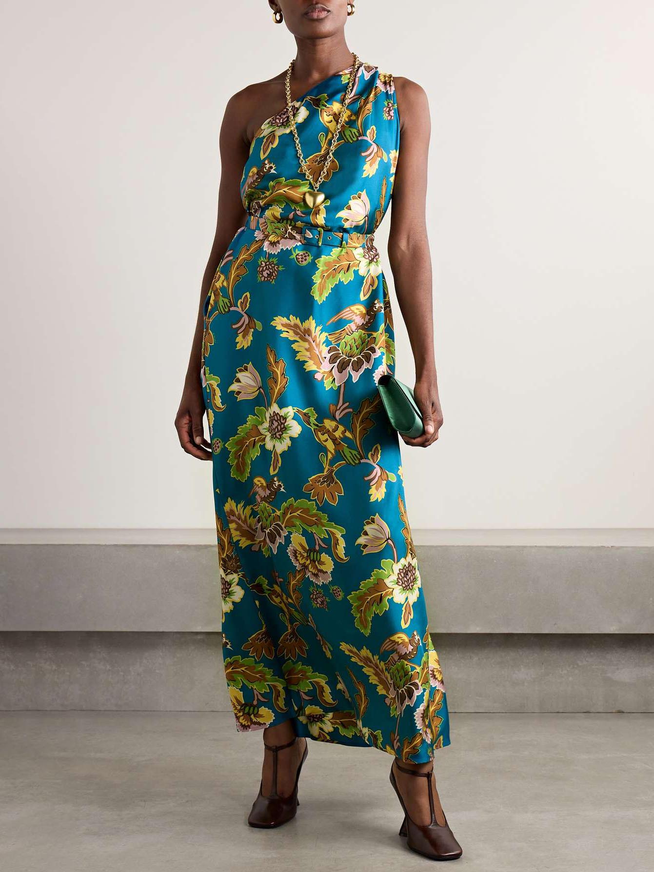 Robe longue unique à imprimé floral et à une épaule