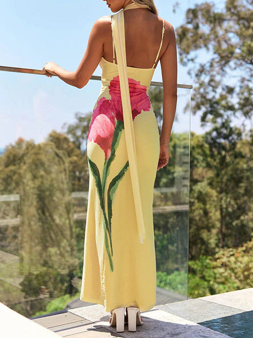 Elegantes Maxikleid mit Blumenmuster und Schalband