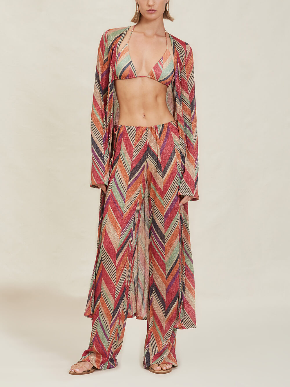 Seaside Vacation – Gerade Hose mit geometrischem Print und seitlicher Schnürung