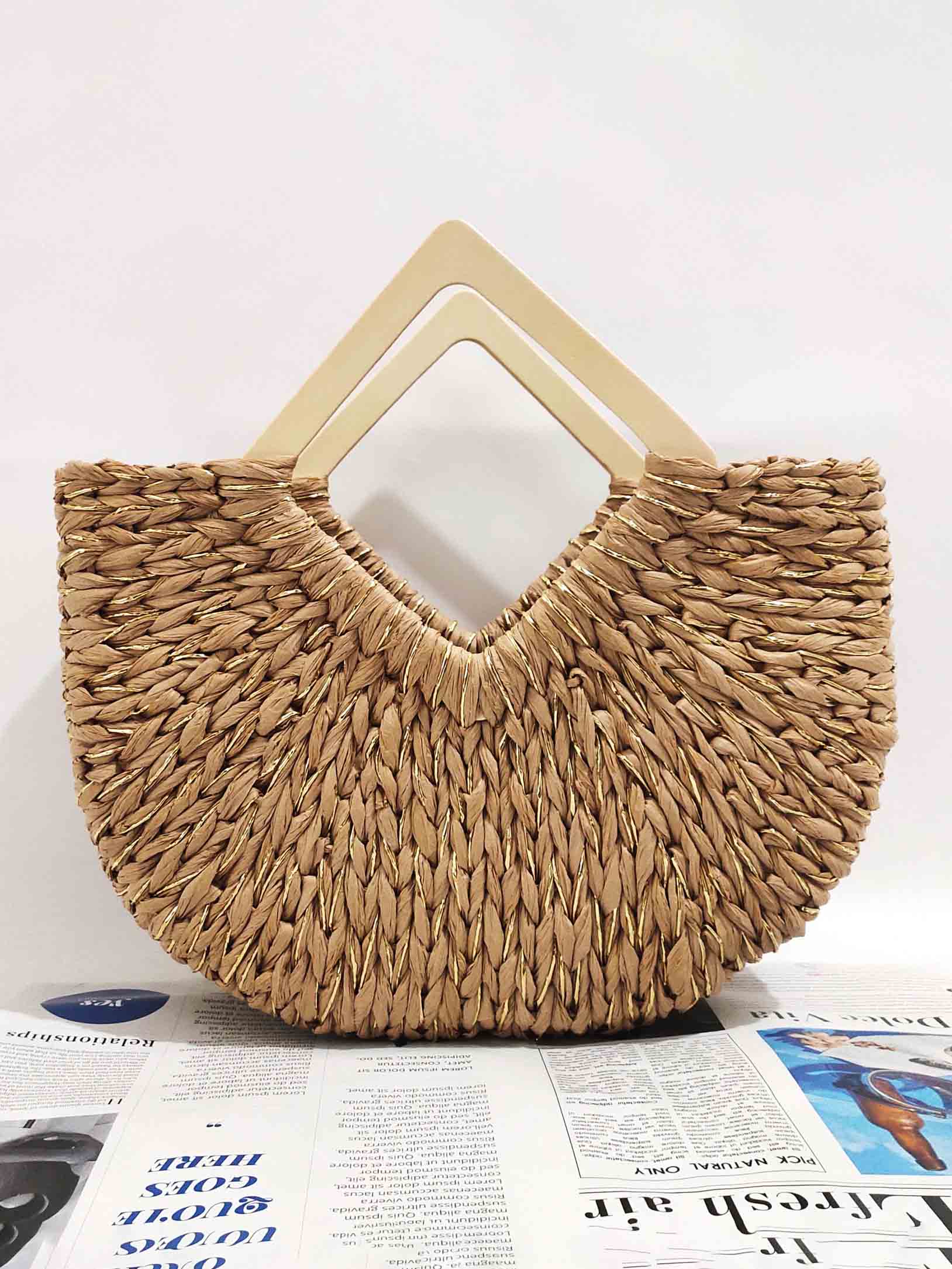 Sac à main en paille de papier doré Holiday Leisure Moon Bag
