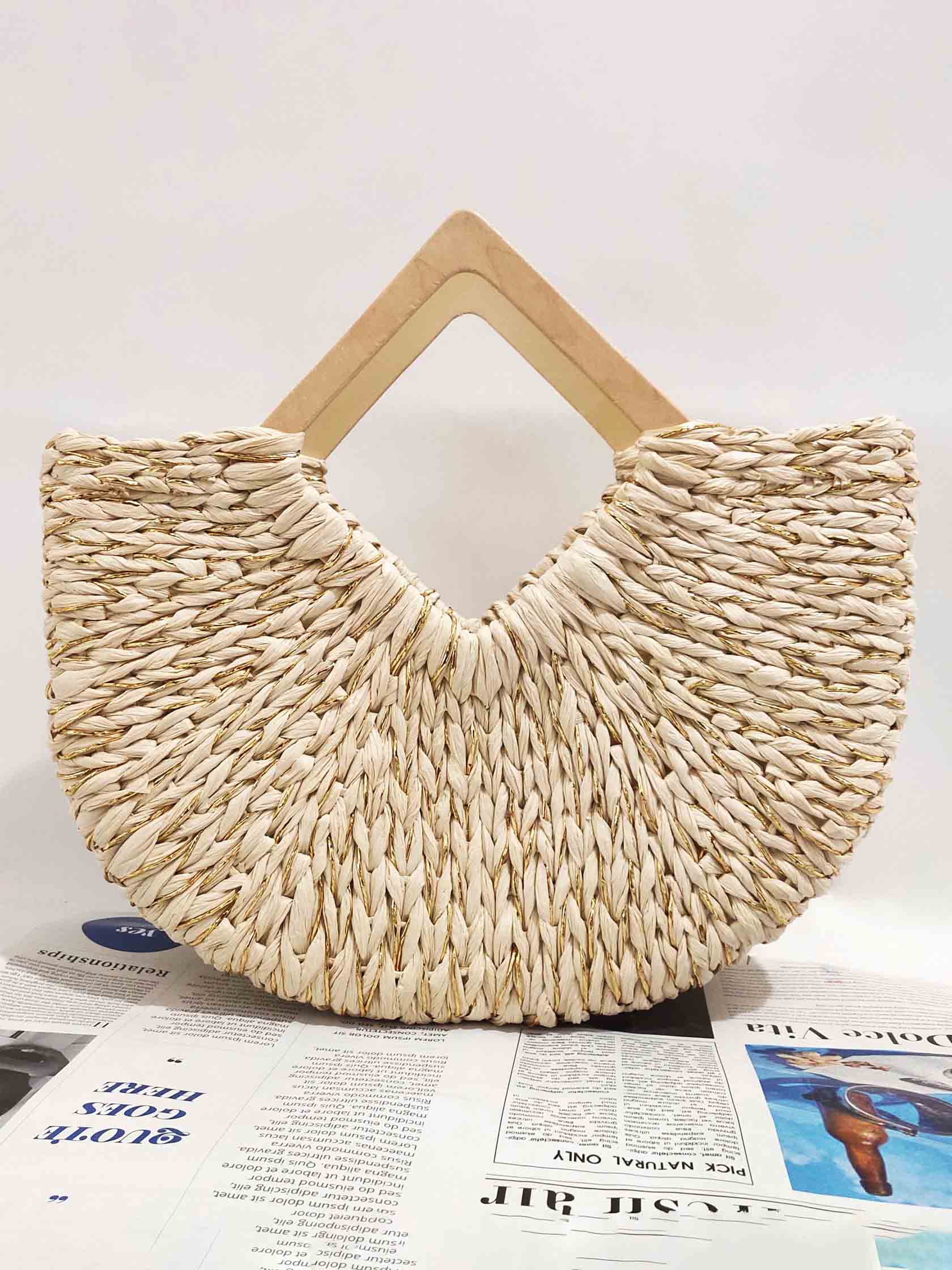 Sac à main en paille de papier doré Holiday Leisure Moon Bag