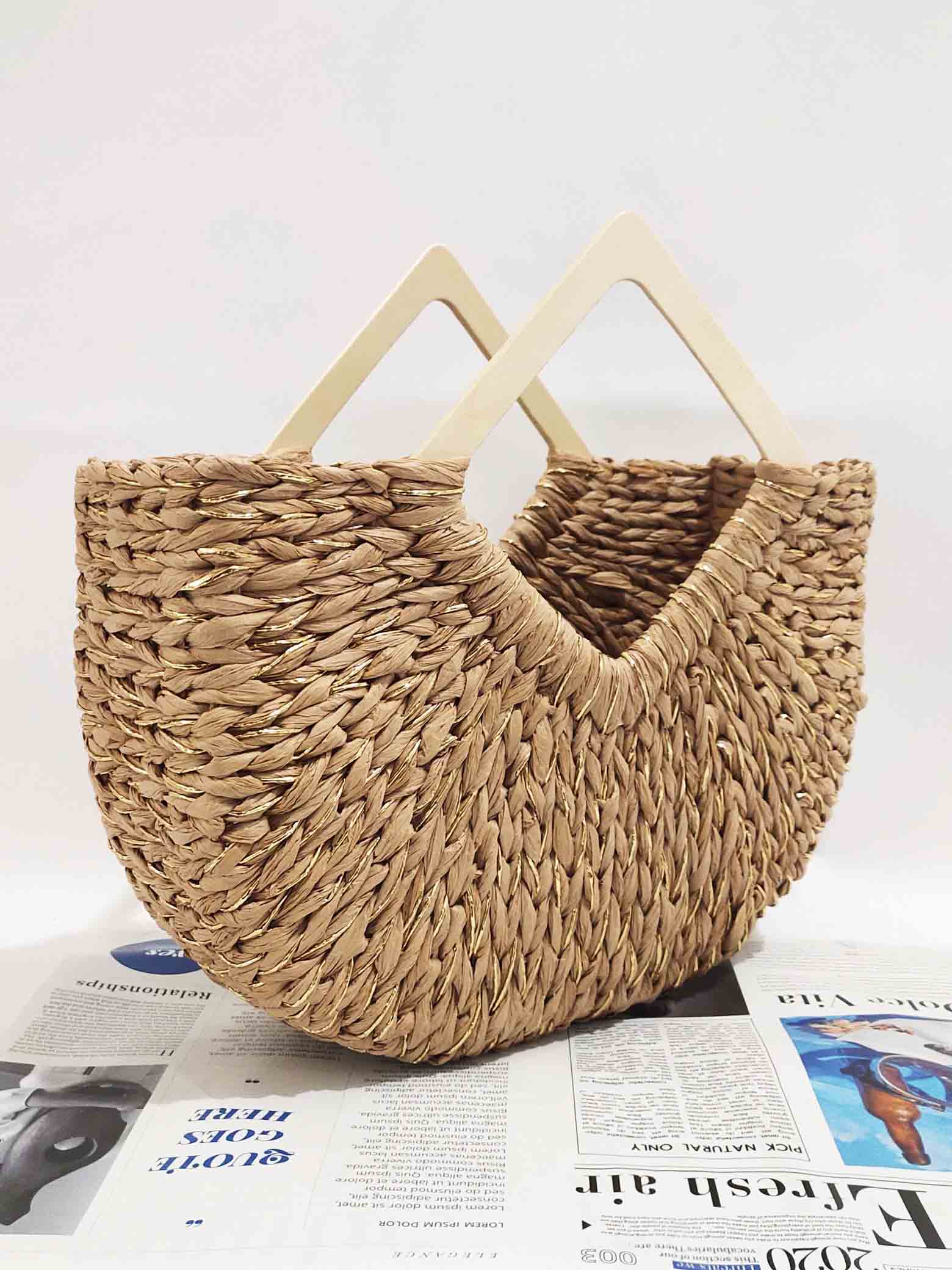 Sac à main en paille de papier doré Holiday Leisure Moon Bag