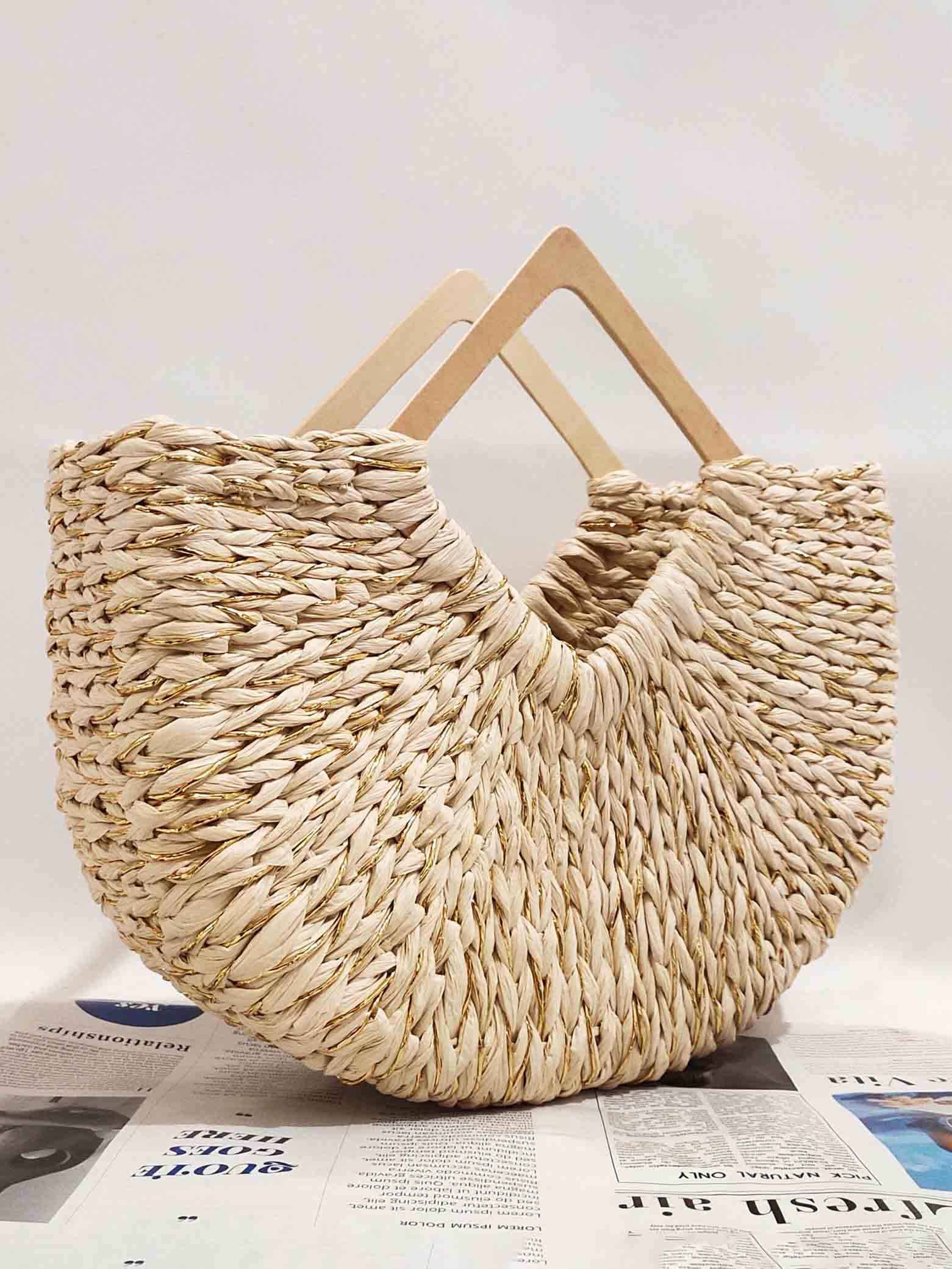Sac à main en paille de papier doré Holiday Leisure Moon Bag