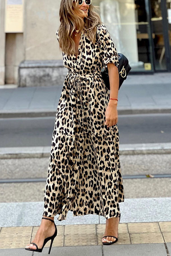 Sipping In Sedona Leopard Shirt Maxi Dress Beige