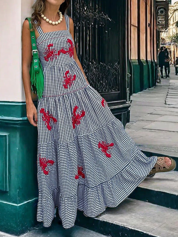 Robe midi caraco brodée exquise pour les fêtes