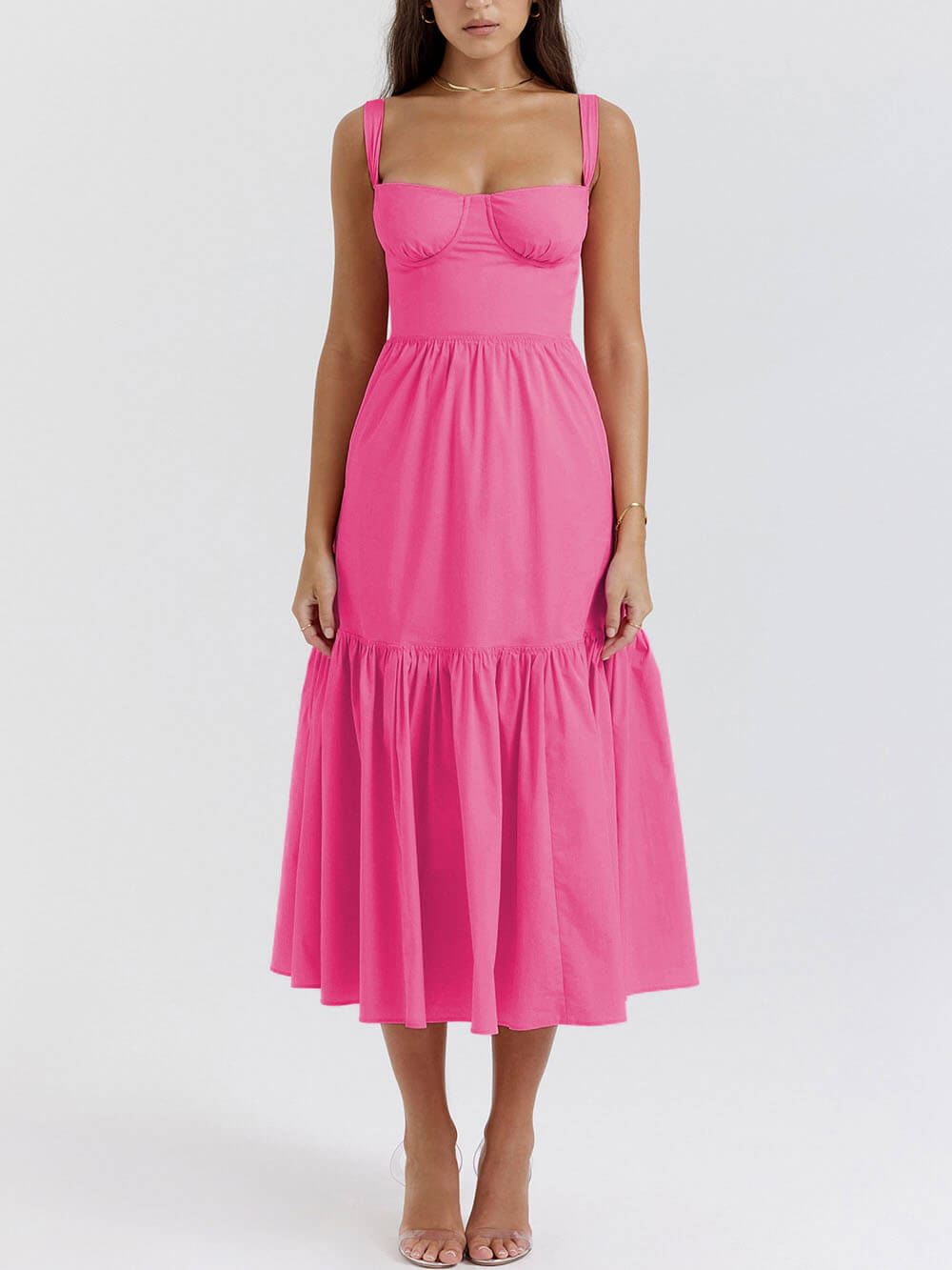 Robe mi-longue unie à bretelles et ourlet en A