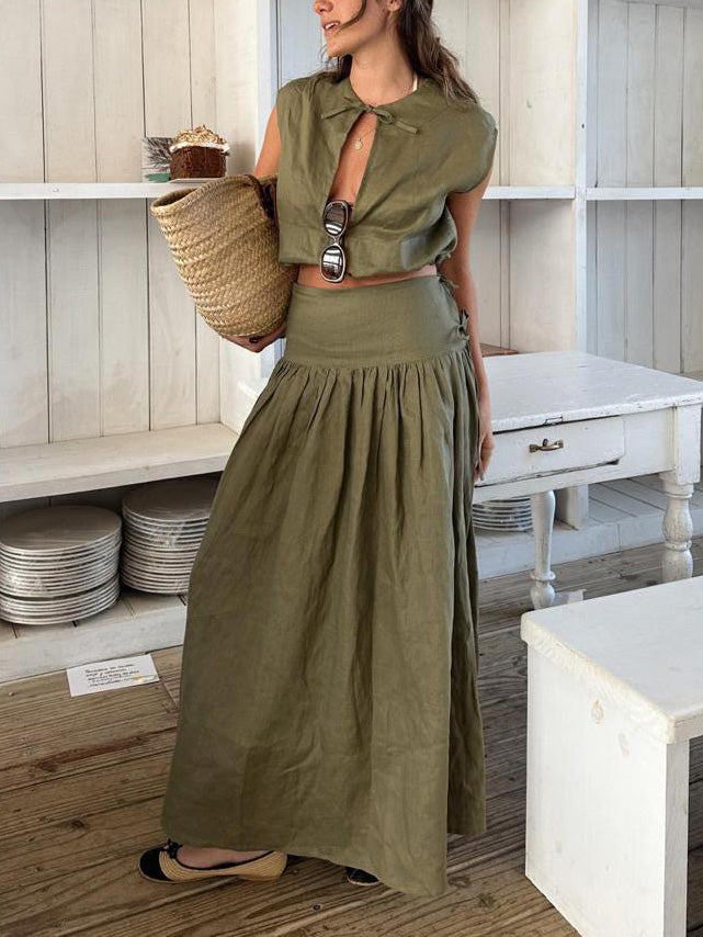 Débardeur court décontracté à cordon de serrage