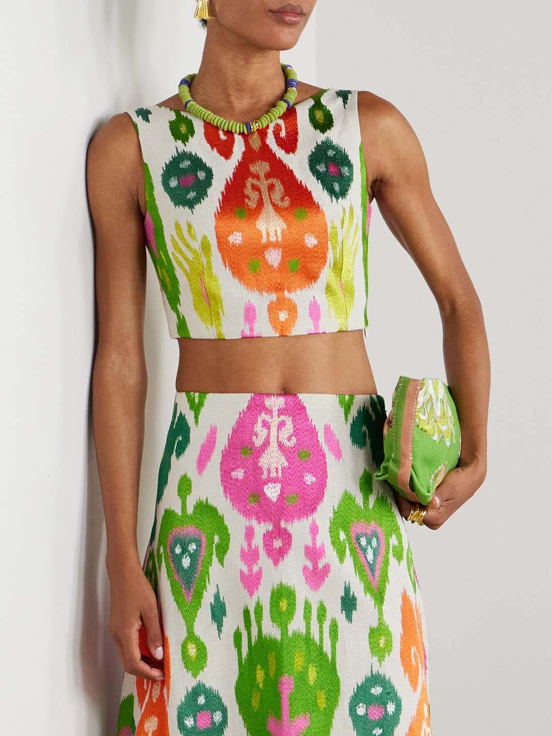 Ärmelloses Crop-Top mit lebhaftem Ikat-Print