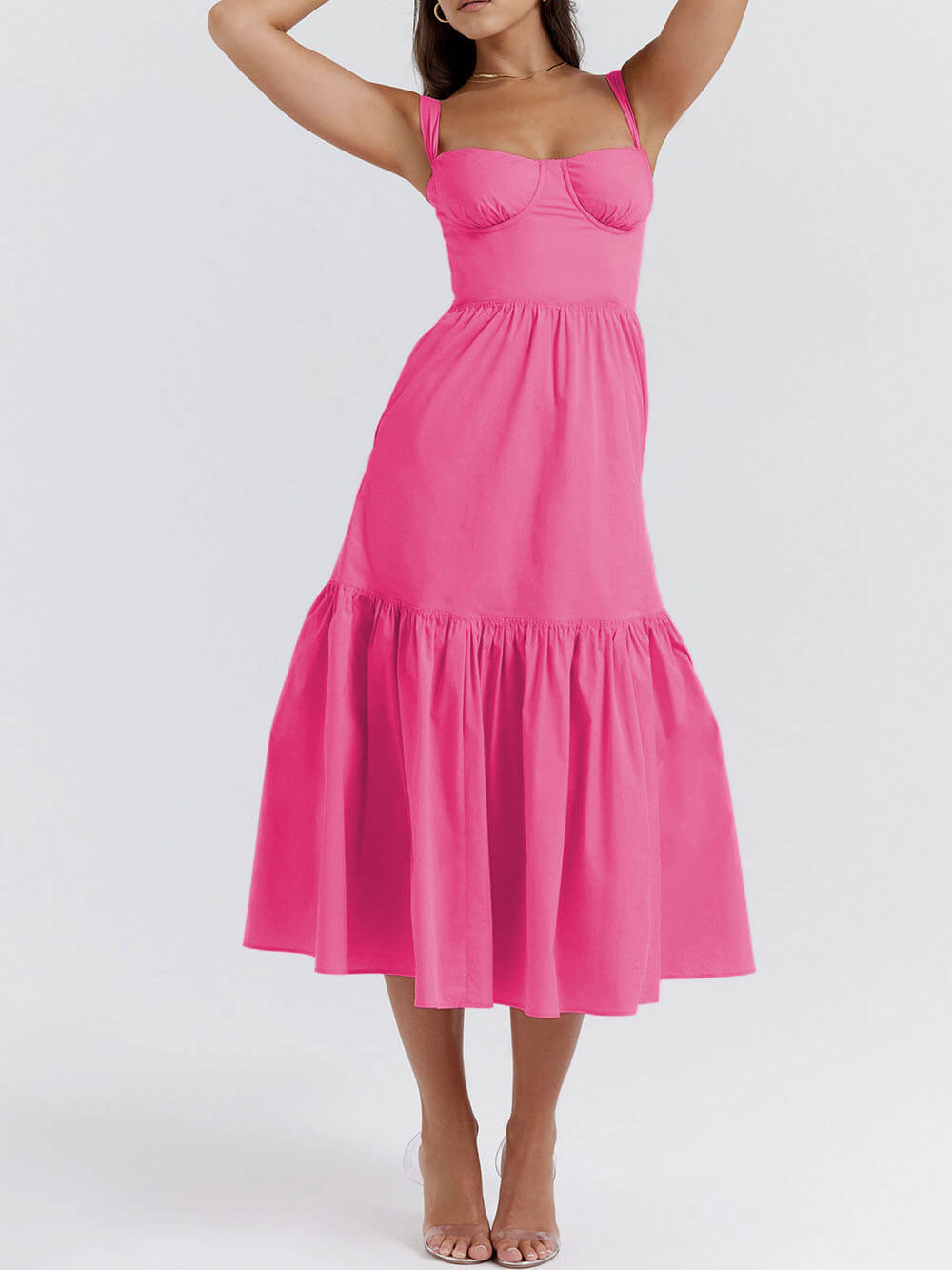 Robe mi-longue unie à bretelles et ourlet en A