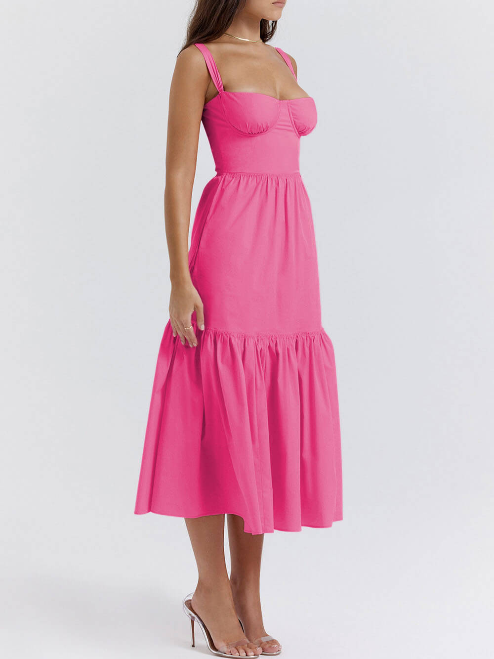 Robe mi-longue unie à bretelles et ourlet en A