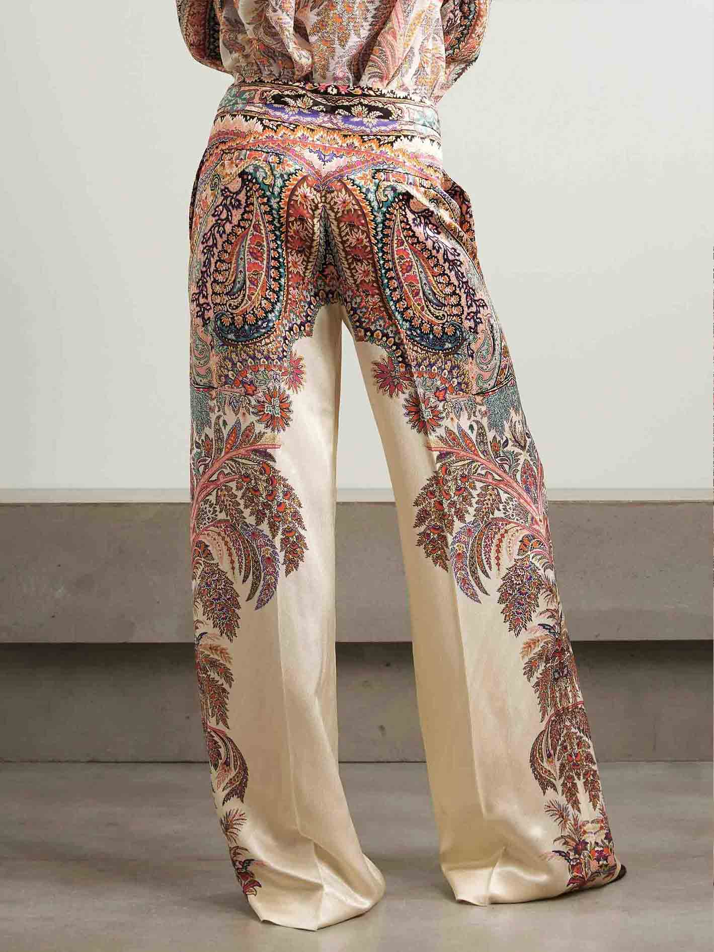 Exquisite Vintage Paisley Print Wide-leg Pants