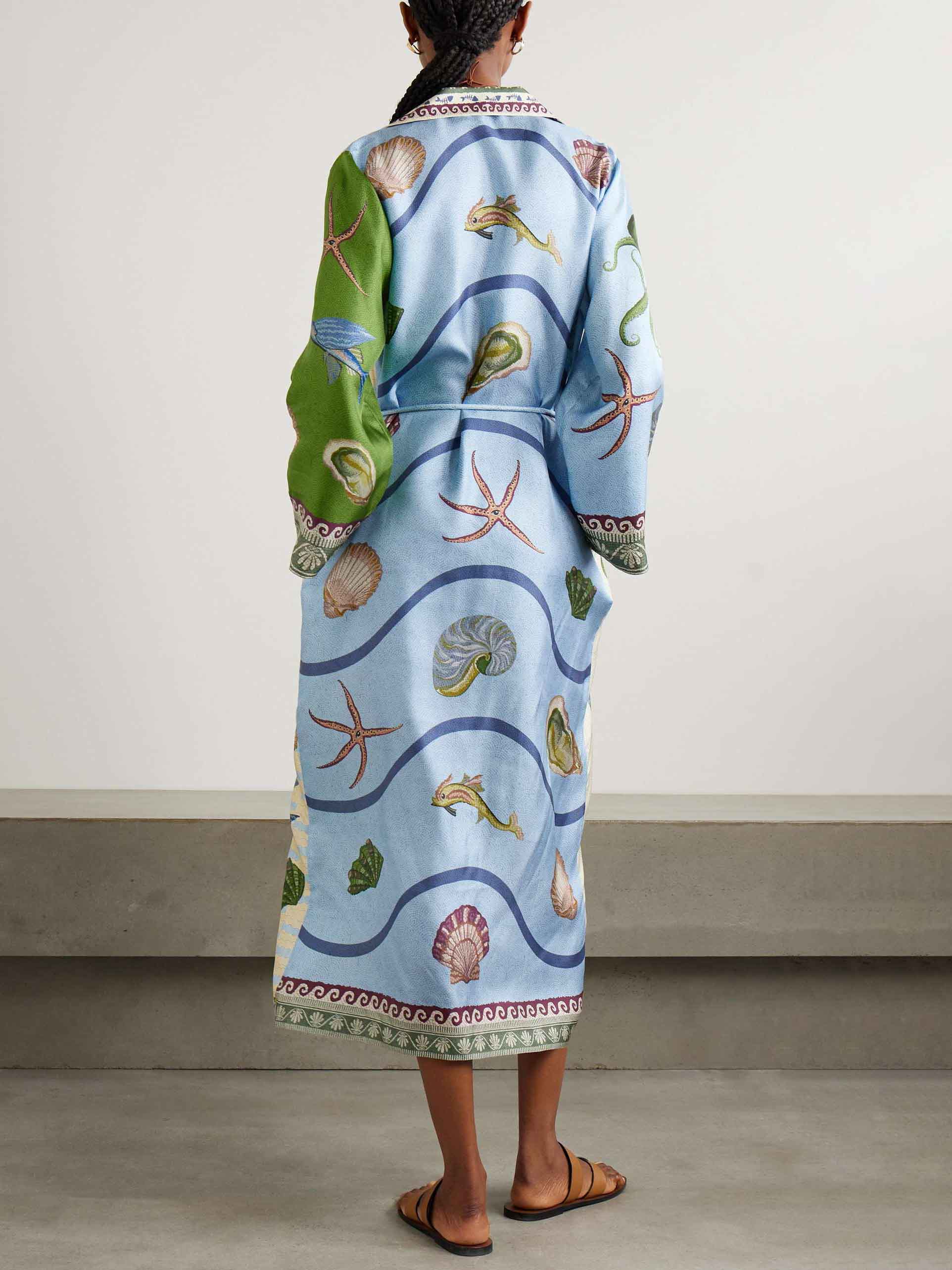 Robe chemise mi-longue à simple boutonnage et imprimé floral Deep Sea