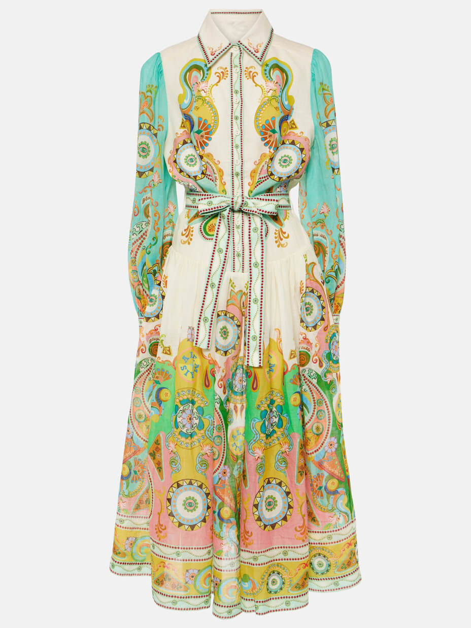 Robe mi-longue à manches bouffantes et imprimé tendance, unique et exquise