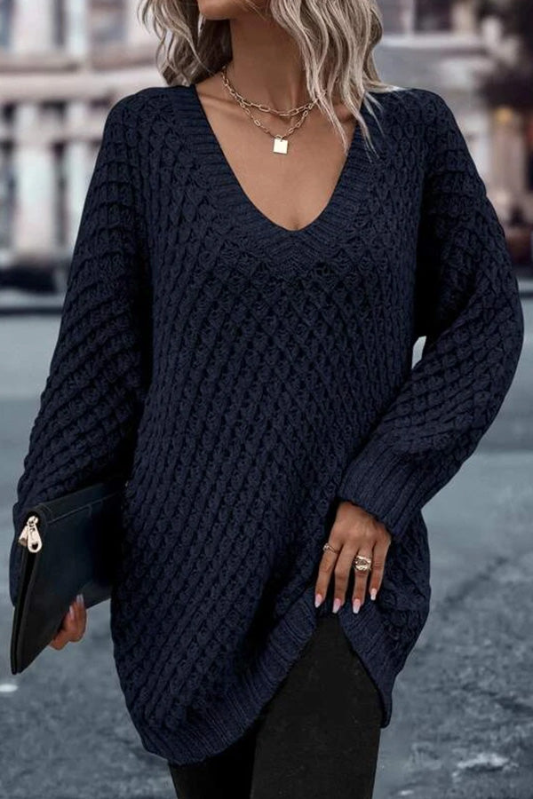 Solid Drop Shoulder Cotton Oversized Sweater Navy blue