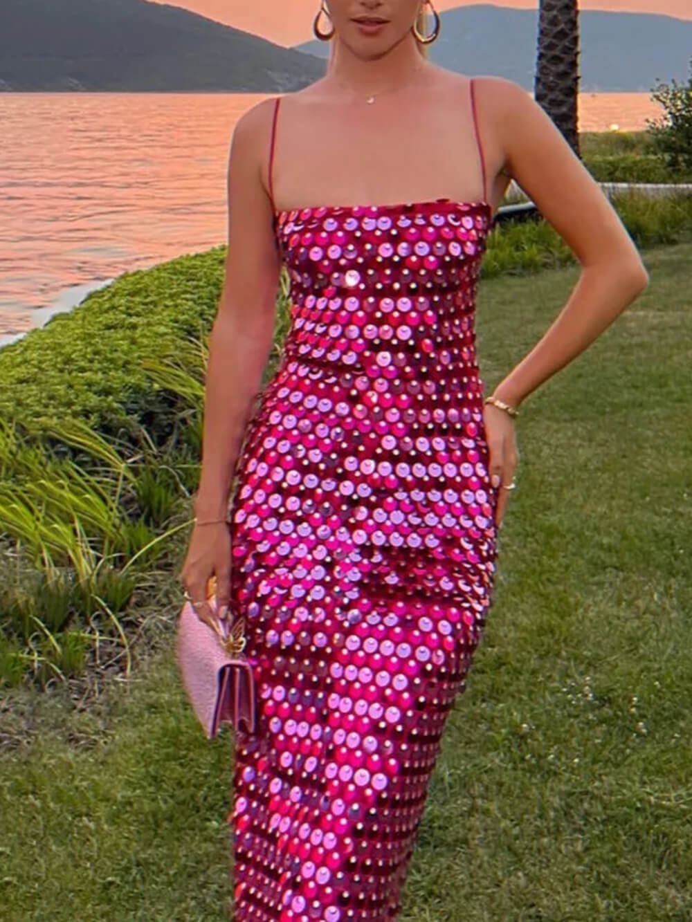 Robe midi irrégulière polyvalente à paillettes