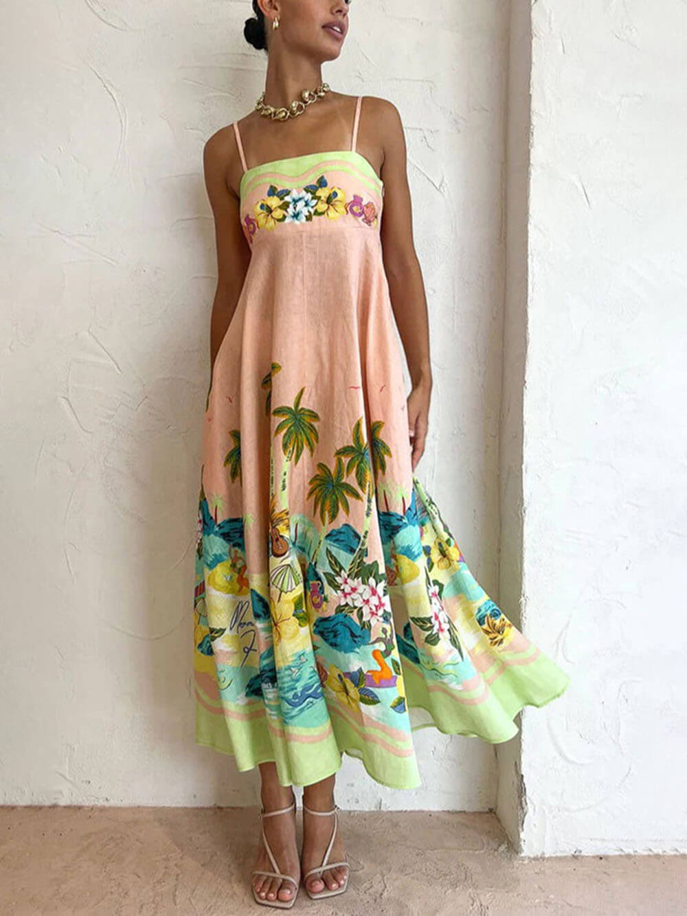 Robe midi décontractée à imprimé fronde