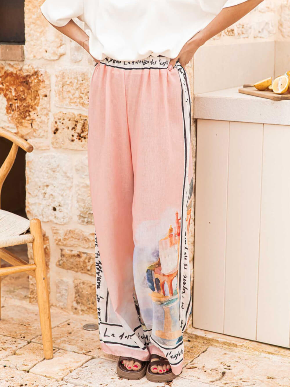 Einzigartige, lässige Hose mit weitem Bein und elastischem Bund