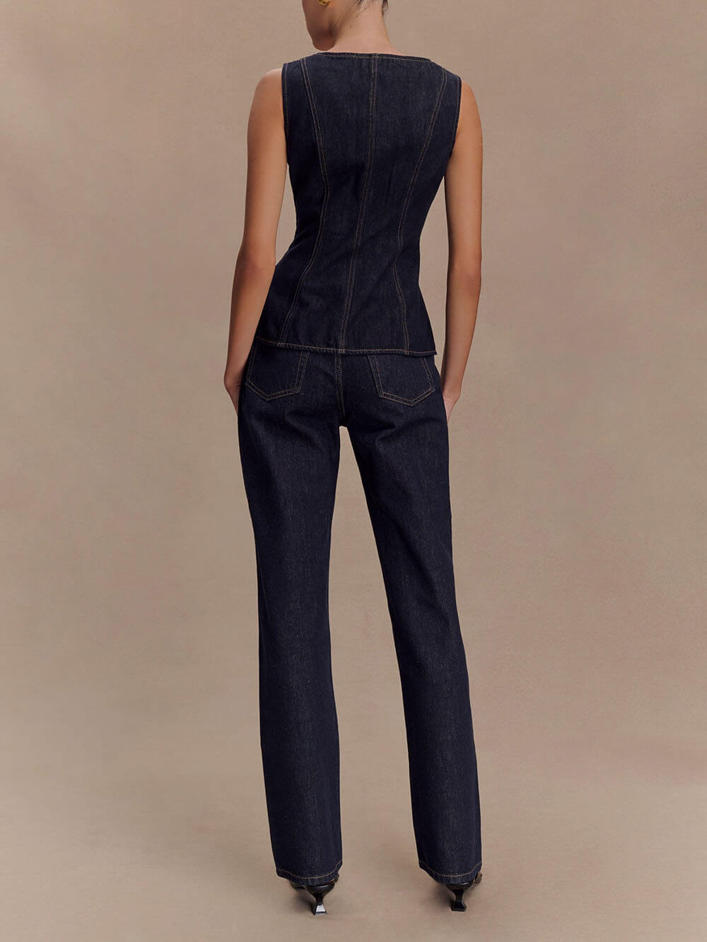 Moderne, verspielte, einzigartige Jeans mit hoher Taille und gerader Passform