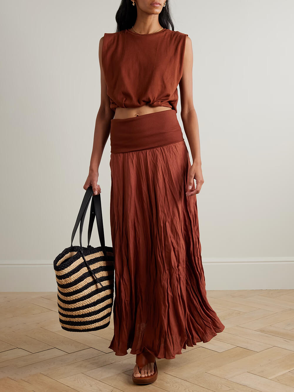 Fashion Convertible Pleated Linen Blend Maxi Skirt