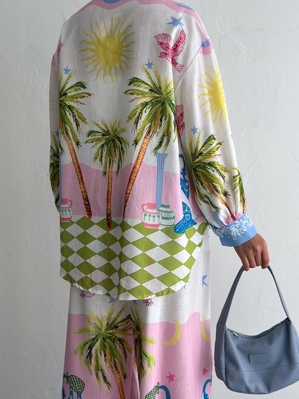Chemise ample boutonnée surdimensionnée à imprimé palmiers en bord de mer