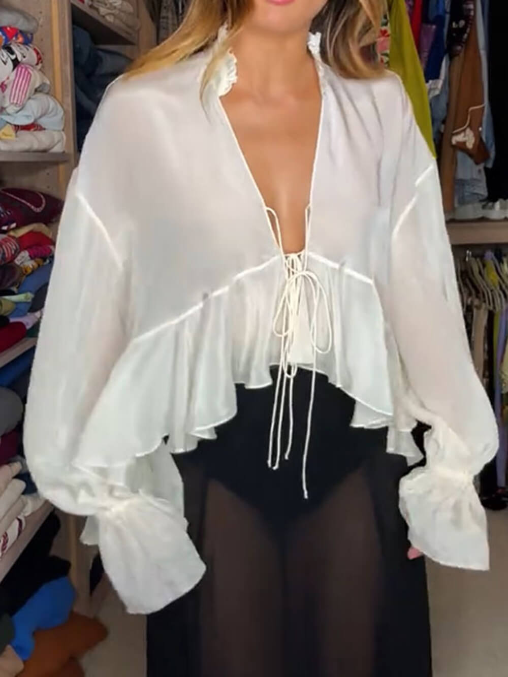 Chemise cape nouée légère d'été