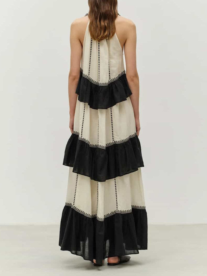 Robe longue décontractée à volants et col licou