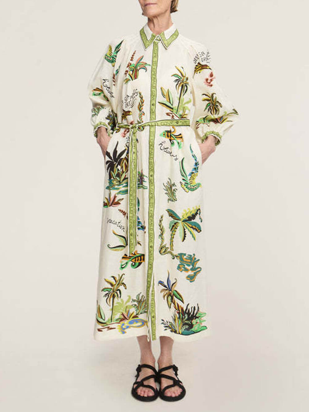 Robe chemise en lin à imprimé cocotiers unique