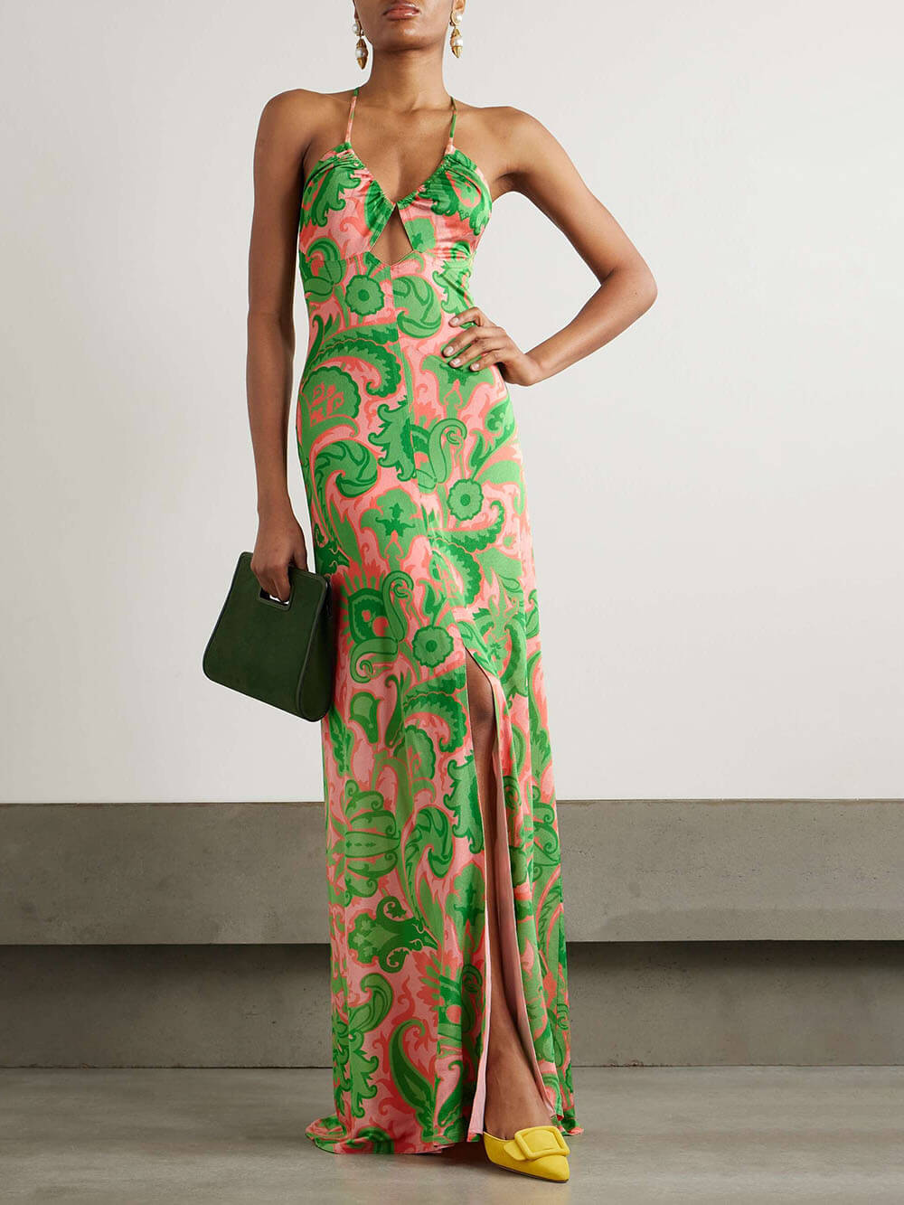 Wunderschönes Maxikleid aus Satin mit Cut-Outs und Print