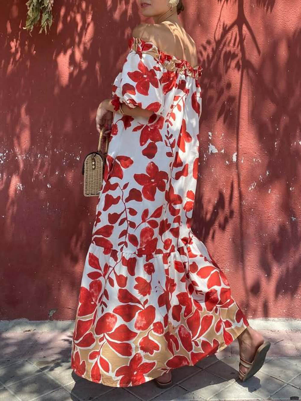 Robe longue décontractée à imprimé floral et manches bouffantes