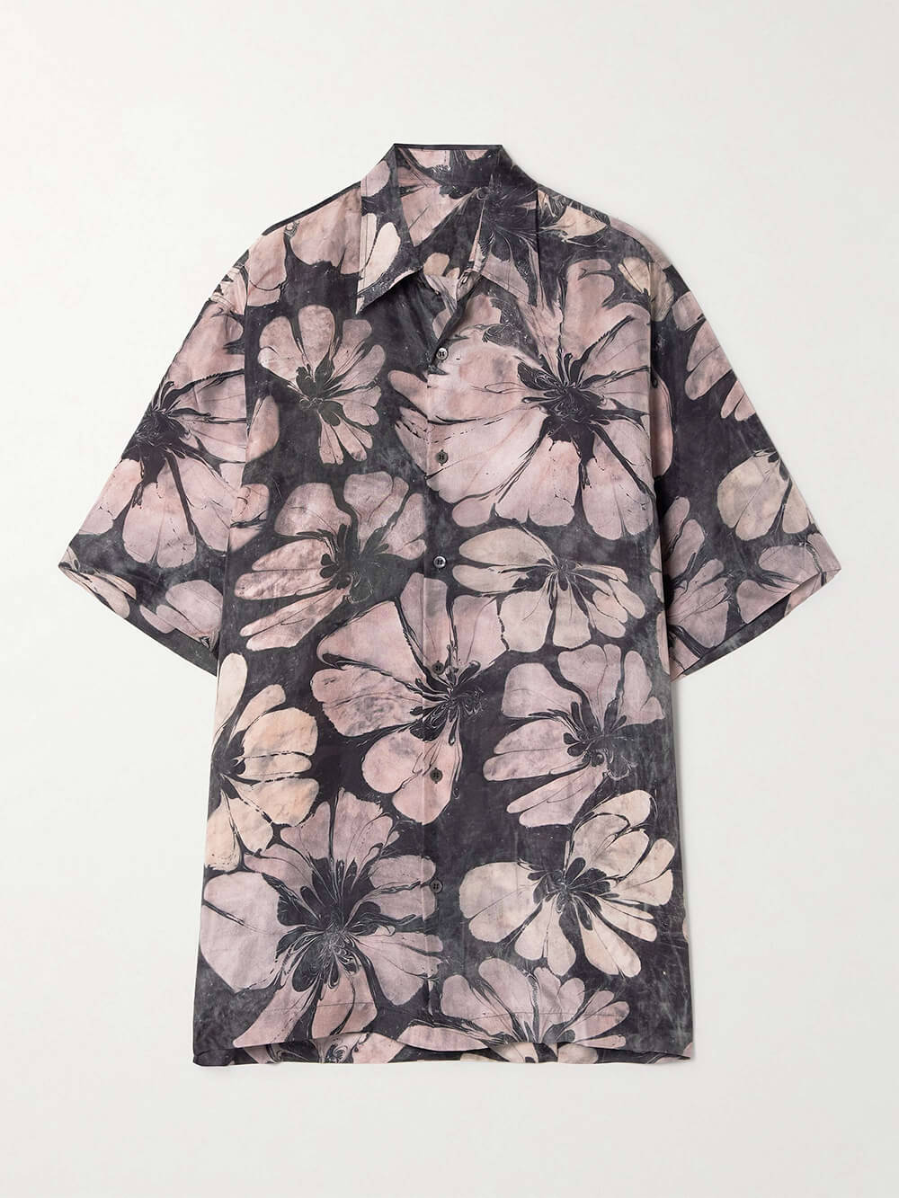 Chemise ample boutonnée en satin à imprimé floral unique