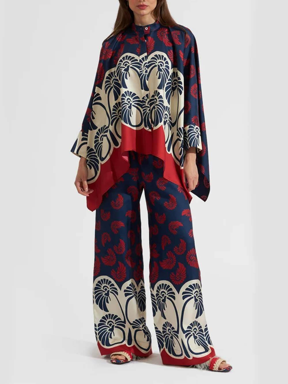Chemise boutonnée oversize à imprimé patchwork irrégulier unique