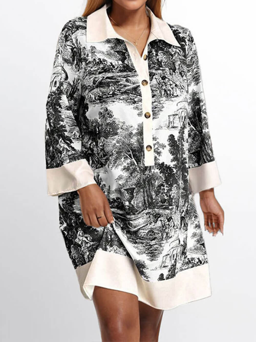Robe courte ample élégante à imprimé contrasté et motif peinture à l'huile