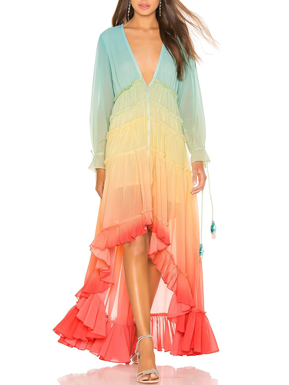 Robe longue bohème à imprimé dégradé arc-en-ciel unique