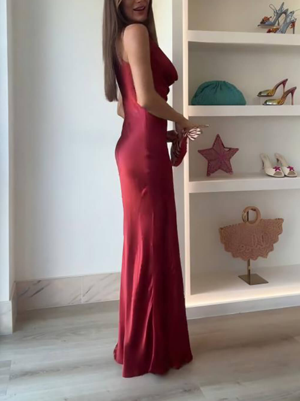 Elegant Pleated Stacked V-Neck Backless Party Maxi Dress