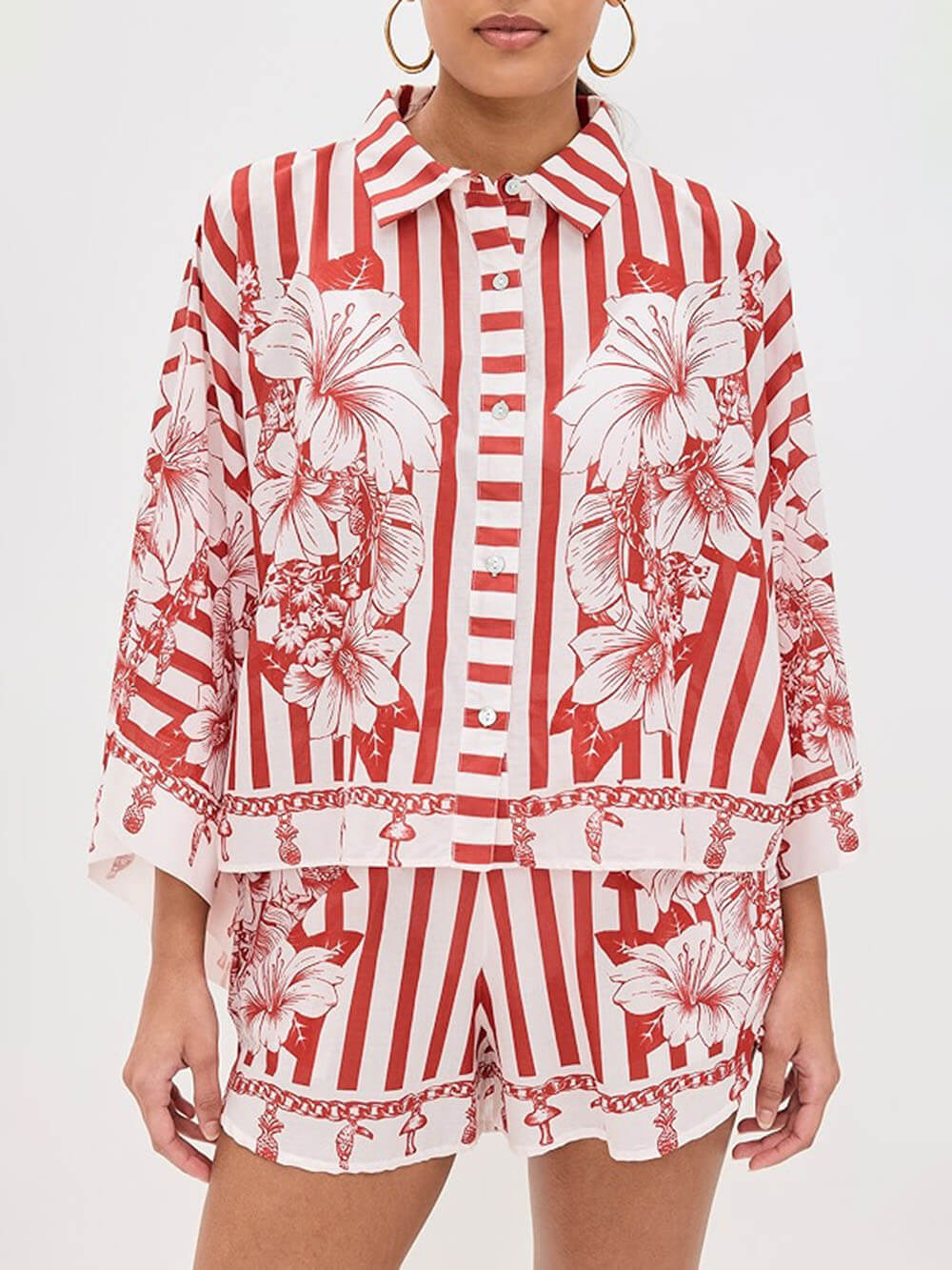 Ensemble chemise à manches larges et short à poches à taille élastique à imprimé floral unique