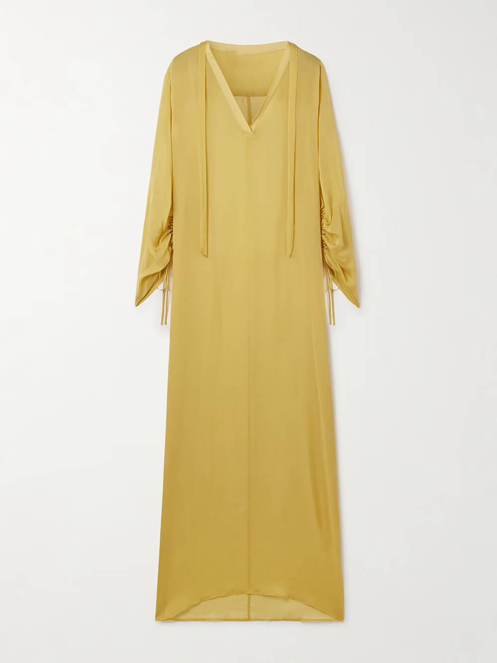 Robe longue décontractée en satin à col en V et poignets plissés