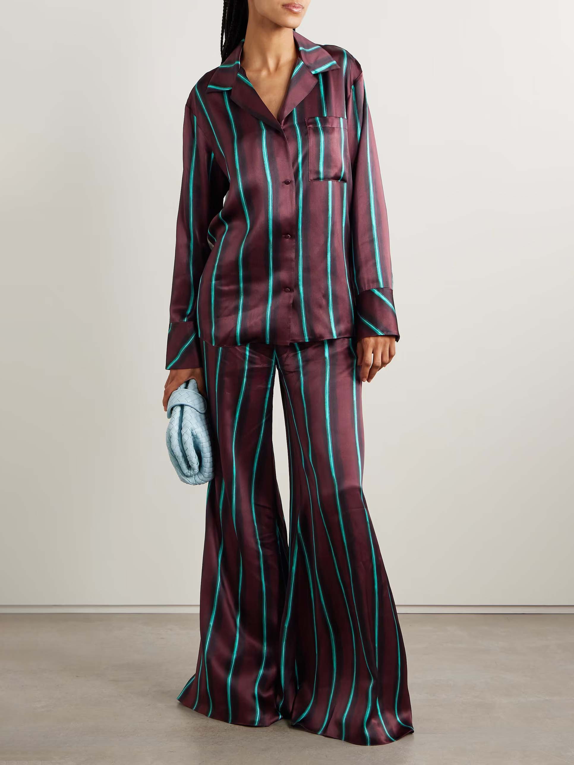 Exquisite Satin Stripe Print Long-sleeved Shirt